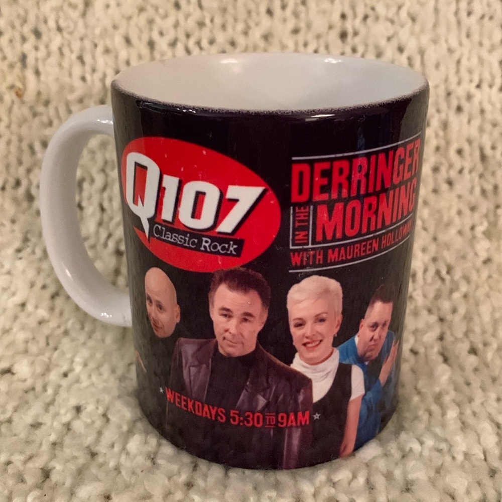 Vintage Q107 radio station coffee mug.